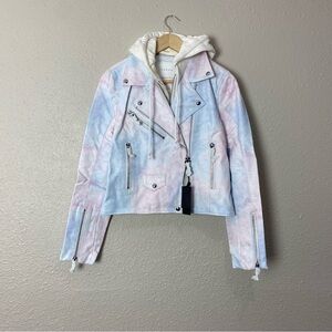 BLANK NYC Tie-Dye Faux Leather Moto with Removable Hood